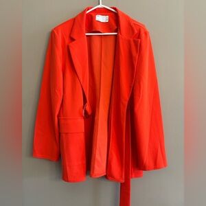 Petite ASOS DESIGN jersey suit utility blazer with D-ring detail in red